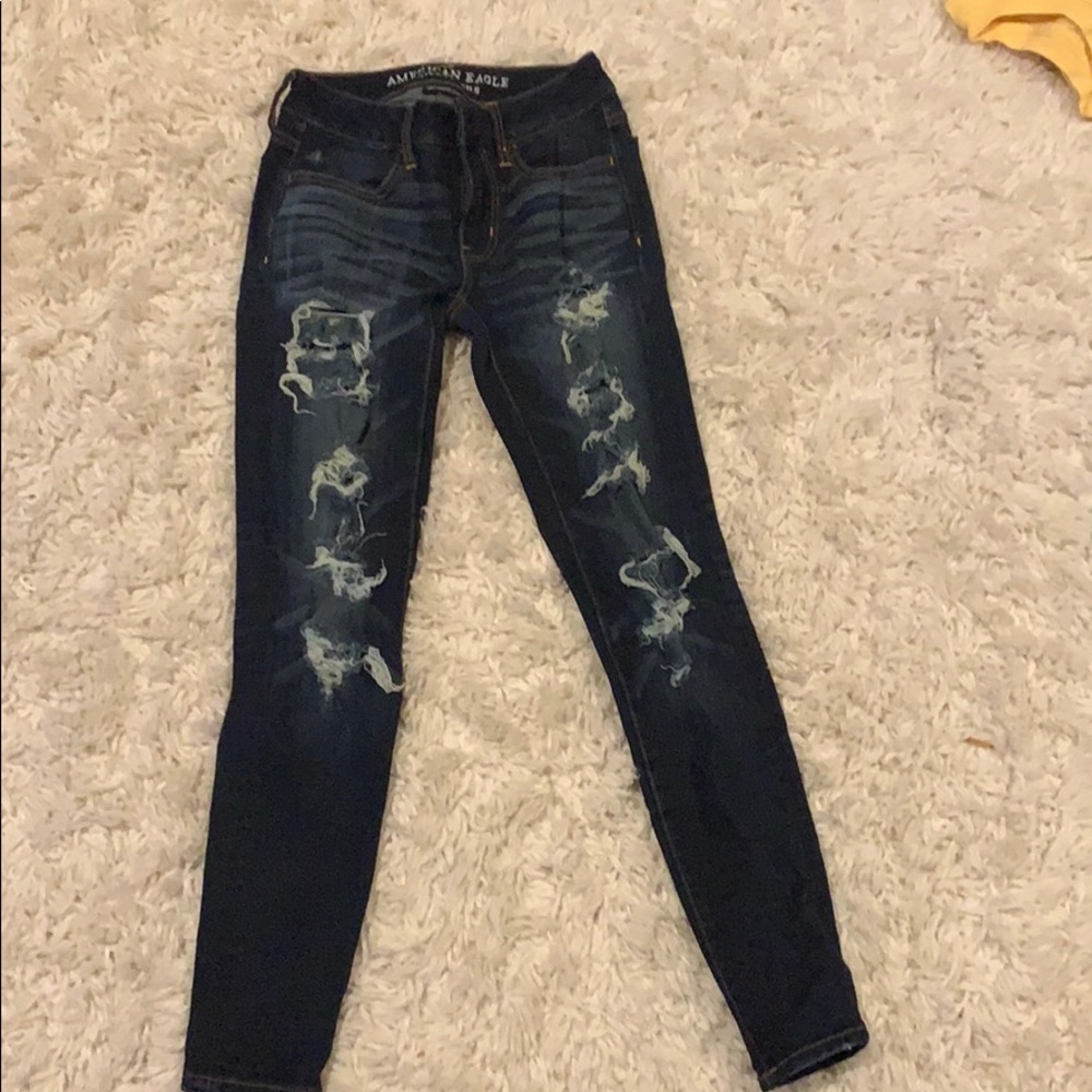 AEO dark washed ripped jeans